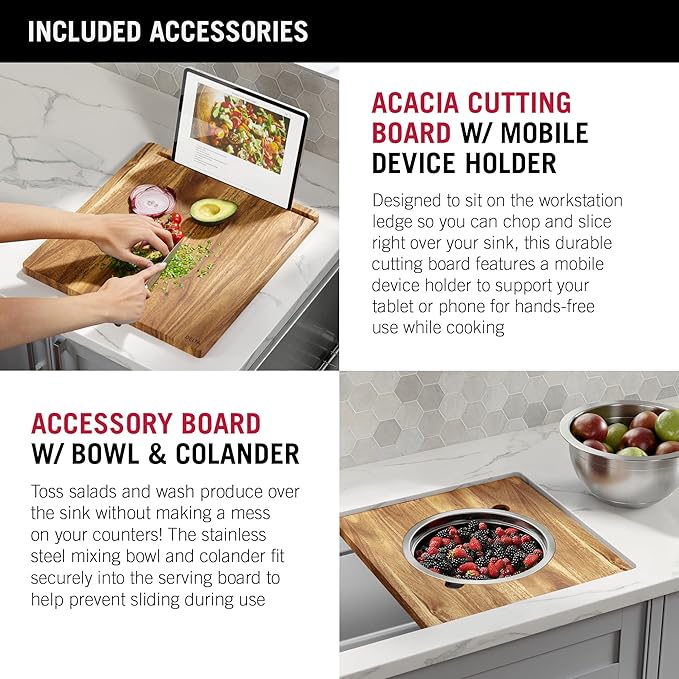 DELTA FAUCET Lorelai 45-inch Workstation Kitchen Sink Undermount 16 Gauge Stainless Steel Single Bowl with 2-Tier WorkFlow Ledge and Chef’s Kit of 11 Accessories, 95BA132-45S-SS
