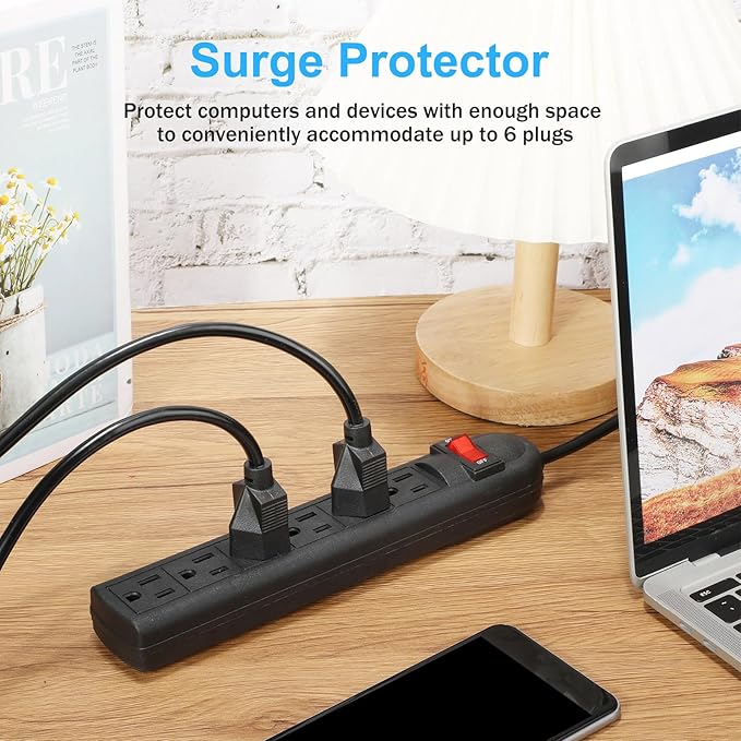12 Pack 6 Outlet Power Strip Surge Protector 6 ft Long Flat Plug Electrical Extension Cord with Multiple Outlets for Home Office, Black