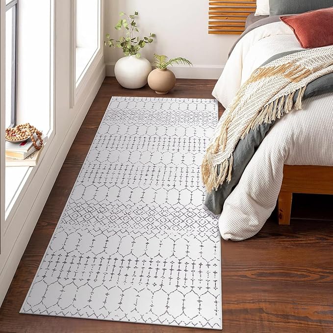 Lahome Moroccan Washable Runner Rug 2x6, Stain Resistant Non-Slip Kitchen Rug Runner, Ultra-Thin Geometric Print Distressed Floor Carpet for Entryway Laundry Bedroom