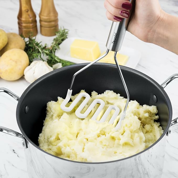 Tovolo Silicone Cooking Utensil Set of 6 White Ladle Slotted Turner Tongs Flex Core Spatula Scraper Mixing Spoon and Potato Masher, Dishwasher Safe Non Toxic BPA Free Silicone Kitchen Utensils