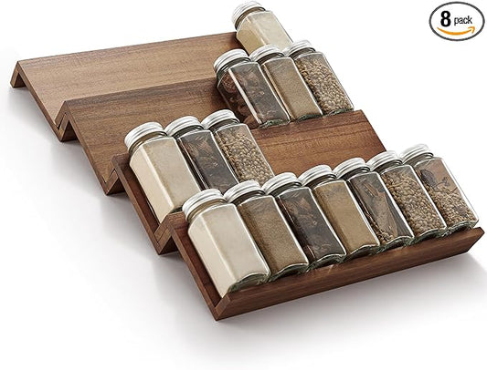 Tinamo Acacia Wooden Spice Rack Organizer for Cabinet - Spice Drawer Insert, Spice Organization for Cabinet, Seasoning Organizer, Spice Holder Pack of 8 (Walnut pack 4)