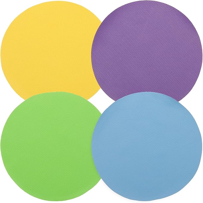 uxcell 4pcs Silicone Jar Opener Pads, 12.5cm/5" Texture Can Opener Multipurpose Round Bottle Lid Opener Non-Slip Coasters for Weak Hands Seniors Children, Blue/Purple/Yellow/Green