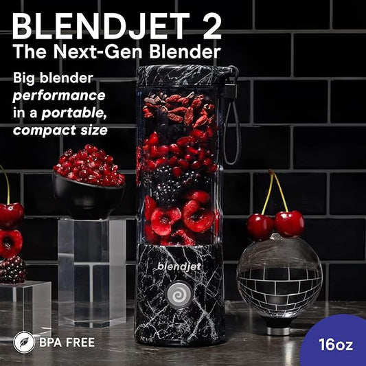 BlendJet 2 Portable Blender for Smoothies & Shakes - 16oz BlendJet Cordless Personal & Small Blender, USB-C Rechargeable & Self Cleaning - (Black Marble)