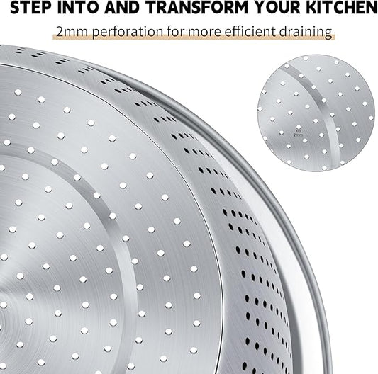 Colander 304 Stainless Steel 5-quart with Mixing Bowls, Strainer for Kitchen Food For washing vegetables, fruit, rice, Dishwasher Safe. (2PC)