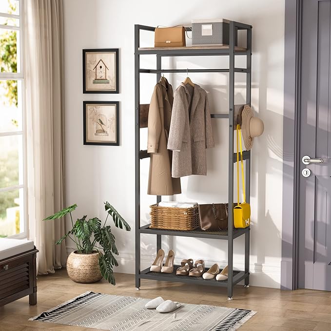 Tribesigns Small Heavy Duty Clothes Rack with Shelf and Hanging Rod, Freestanding Closet Organizer, Industrial Hall Tree Garments Rack for Small Space,Bedroom,27'' W X69'' H, Max Load 300LBS