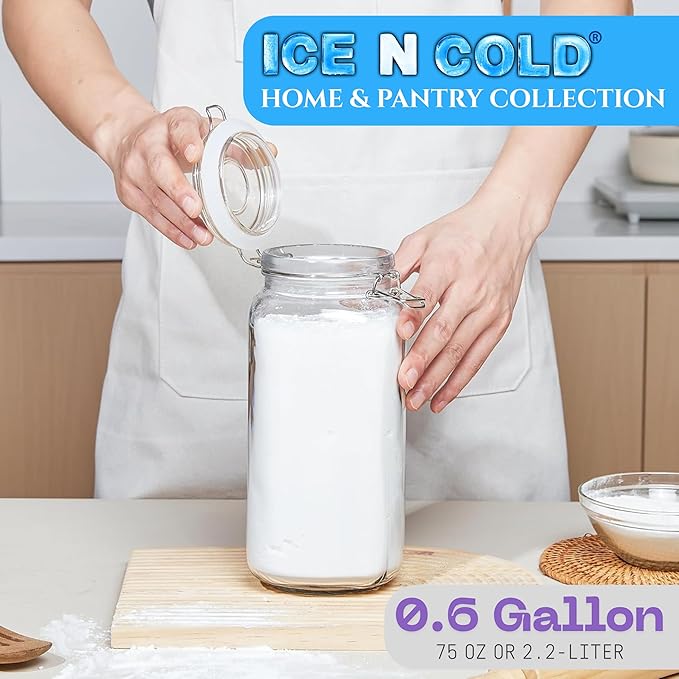 Airtight Glass Storage Jars with Clamp Lid – Food Storage Containers with Rubber Gasket Seal – Pantry & Kitchen Canisters for Dry Goods, Coffee, Sugar, Pasta – 0.4L to 2.2L Sizes (4, 75oz | 2.2L)