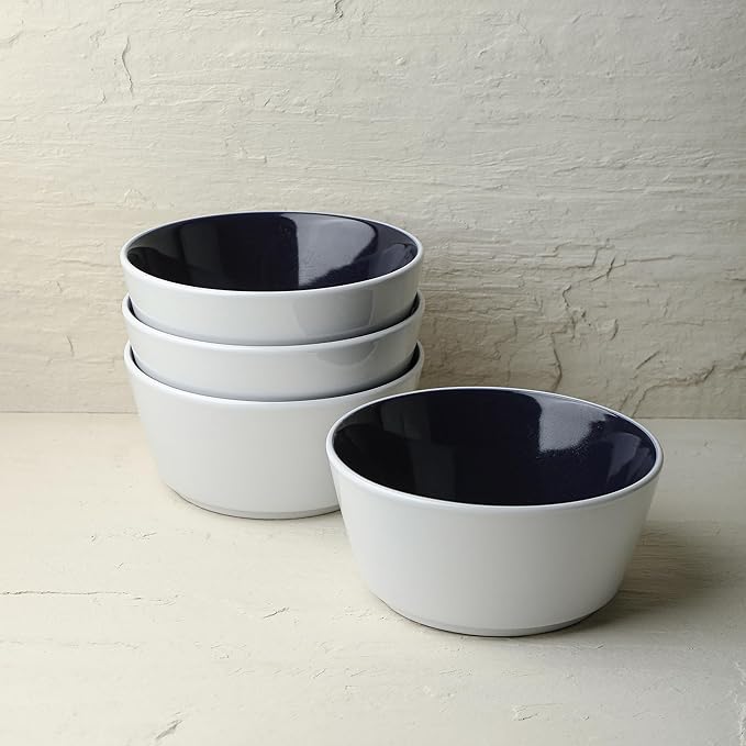 Stone Lain Elica 12-Piece Modern Dinnerware Set Stoneware, Plates and Bowl Sets for 4, Navy and White
