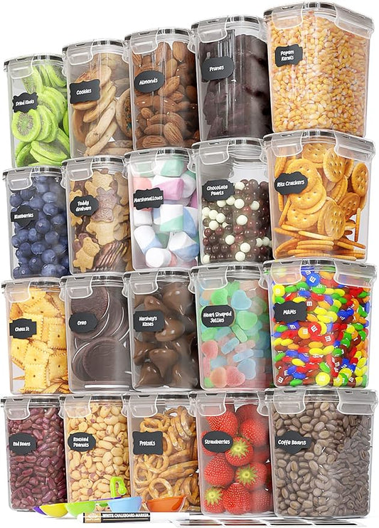 Chef's Path Airtight Plastic Food Containers with Lids - 20 Pack (1.6 Liter Each) - Durable Kitchen and Pantry Storage for Cereal, Rice, Pasta, Sugar - Airtight Food Storage Containers