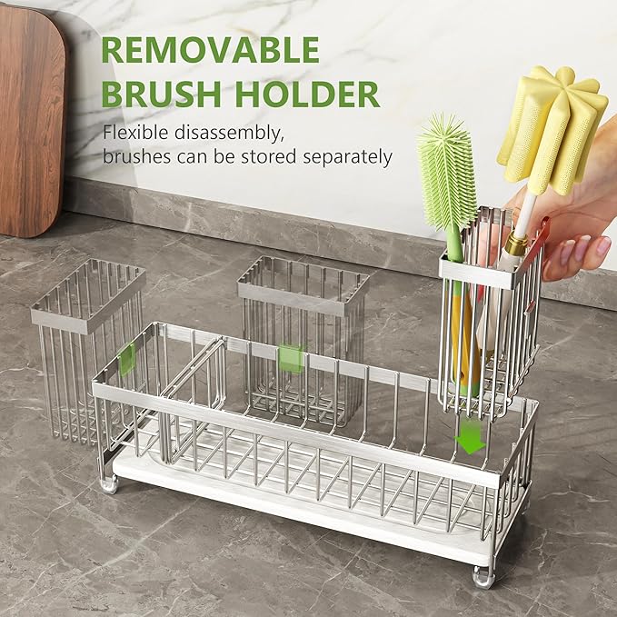Cisily Extra Large Sink Caddy Organizer with Drying Stone, White Sponge Holder for Kitchen, Dish Brush Holder for Countertop, Kitchen Decor Storage and Essentials