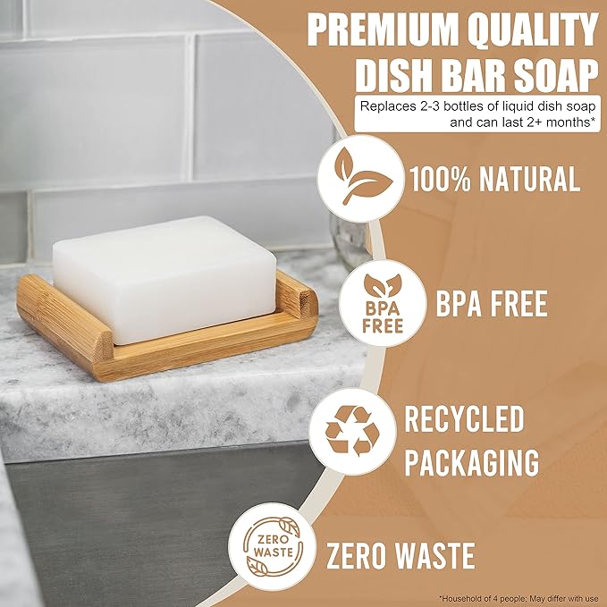 Tieralia Lemon Dish Soap Bar – Solid Dish Block Soap Set for Kitchen Cleaning | Plant-Based, Fragrance-Free, Vegan Bar Soap | Long-Lasting, Zero Waste | 2-Pack (11.28 oz)