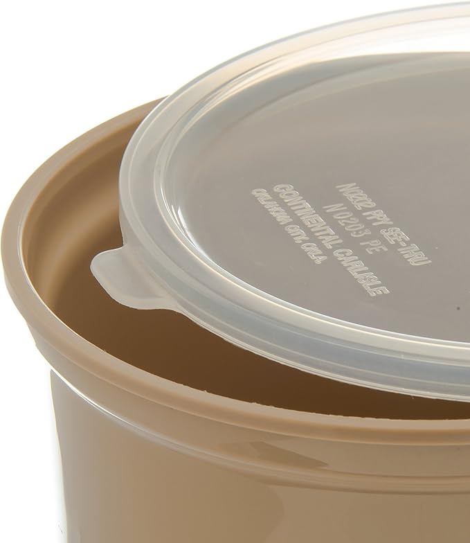 Carlisle FoodService Products Classic Round Storage Container Crock with Lid for Kitchen, Restaurants, Home, Plastic, 1.5 Quarts, Beige