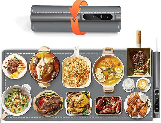 Graphene Warming Mat for Food - Fast Full Surface Heating, Extra Large (XXL 36”x 16") Electric Warming Trays for Buffets Party Countertop with 6 Temp & Timer Settings, Gifts for Mom Wife, Gray