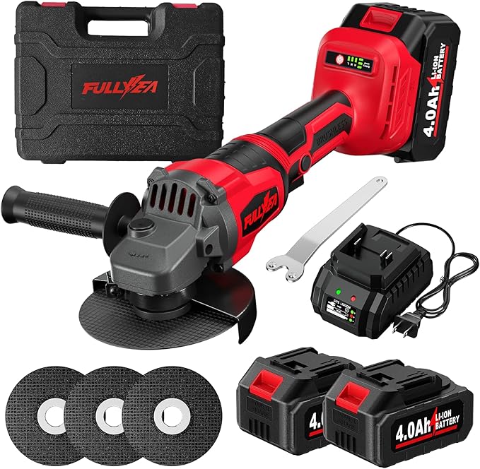 Cordless Angle Grinder 4-1/2 inch, 12000 RPM Brushless Motor Electric Grinder Power Tools with 2x4.0Ah Battery & Fast Charger, Power Metal Grinder for Cutting, Grinding, Polishing