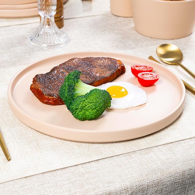 Plates and Bowls Sets for 4 - CJDC-QUELO 16 Piece Stoneware Dinnerware Sets with Mugs, Ceramic Dishware Sets for Kitchen Dining Use, Chip and Scratch Resistant Microwave Dishwasher Safe, Brown