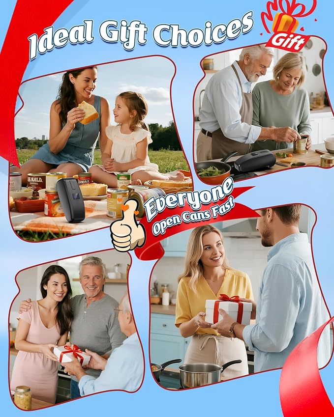 HuiJuKeJi LED Automatic Can Opener, Hands-Free One-Touch Operation Electric Can Opener, Auto-Stop Smooth Edge Safety & USB Rechargeable for Seniors Arthritis Effortless Opening Kitchen Gadget Gift