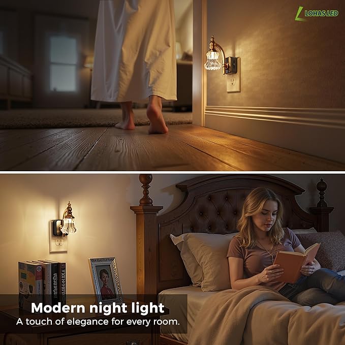 L LOHAS LED Night Lights Plug into Wall, 3000K Soft White LED, Flower Night Lights with Dusk to Dawn Sensor, 0-100lm Adjustable Brightness, for Hallway Bedroom Stairway