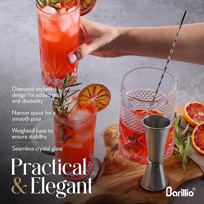 barillio 24 Oz Crystal Cocktail Mixing Glass | Seamless Lead-Free Crystal, Weighted Base Stirring Pitcher