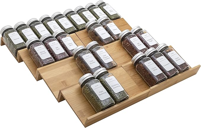 Bamboo Spice Rack Drawer Organizer - 8 Piece Set - 8" or 16" Wide