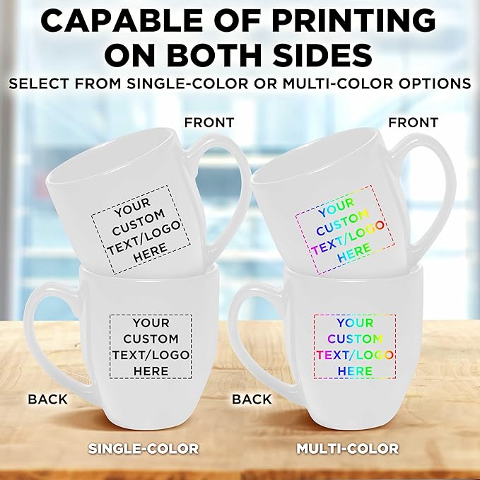 Custom Large Coffee Cups 16 oz. Set of 50, Personalized Bulk Pack - Perfect for Tea, Espresso, Cappuccino, Hot Cocoa - White