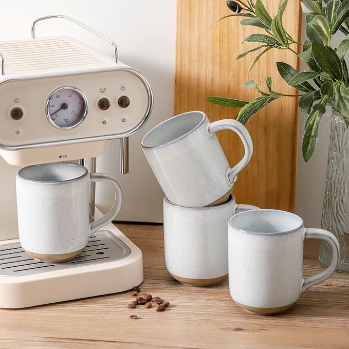 Coffee Mugs Set of 4,Ceramic 13 OZ Coffee Mugs with Big Handle,Stoneware Large Tea Cups for Hot Beverages,Cappuccino,Latte,Gift for Halloween,Mom,Dad,Dishwasher Safe & Microwave Safe,White