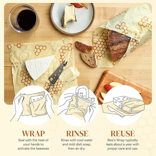 Bee's Wrap Beeswax Wraps for Food - Honeycomb Large 3 Pack Made in USA Reusable & Organic Food Wraps, Sandwich Wrap & Bowl Covers - Eco-Friendly Alternative to Aluminum Foil & Plastic Wrap