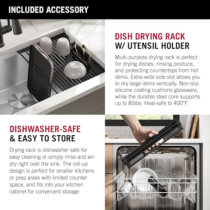 DELTA FAUCET Rivet 27-Inch Workstation Kitchen Sink Undermount 16 Gauge Stainless Steel Single Bowl with WorkFlow Ledge and Chef’s Kit of 6 Accessories, 95B931-27S-SS