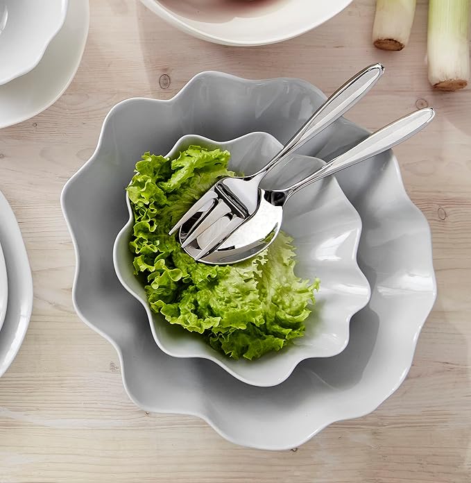 Portmeirion Sophie Conran Floret Salad Server Set | 2-Piece Flatware Serving Utensil Set | 10-Inch | Stainless Steel | Mixing Fork and Spoon | Kitchen Cooking Utensil | Dishwasher Safe
