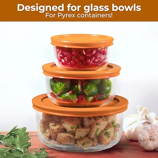 Lids for Pyrex and Anchor Round Glass Containers (4-Cups, Orange-4PK)