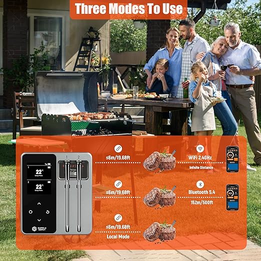 Meater Thermometer Wireless, 2 Probes Bluetooth Meat Thermometer, 572°F Heat Resistance WiFi Smart Accuracy of ±0.5°F, LCD Display Wireless Thermometer for Grilling, Oven Smoker, Air Fryer