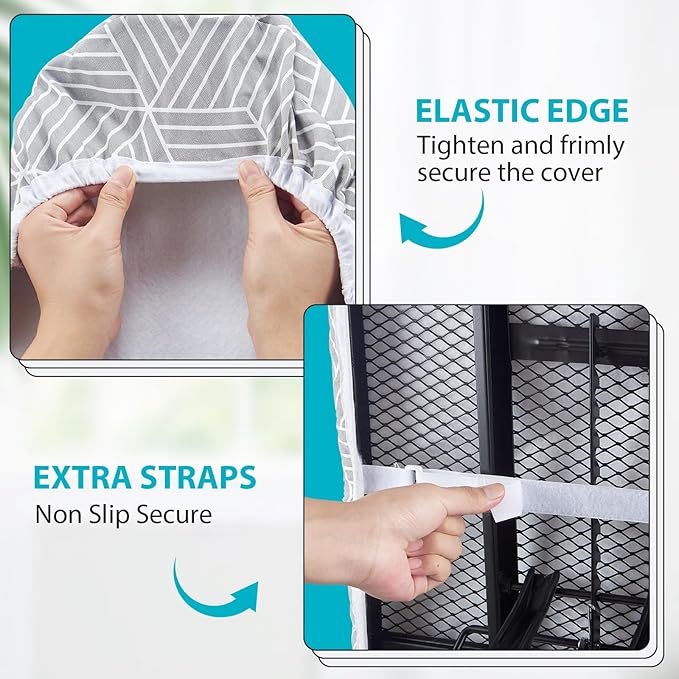 Seiritex Extra Wide Ironing Board Cover and Pad 18 x 54 inch Heat Reflective with Hook and Loop Fasteners, Thick Padding with Elasticized Edges, 3 Layers Iron Board Cover (Gray Cube)