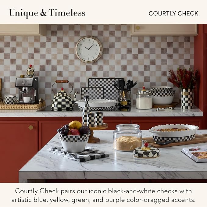 MACKENZIE-CHILDS Tempered Glass Cutting Board, Large Countertop Cutting Board, Black-and-White Courtly Check, Set of 2