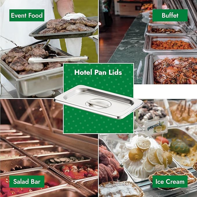 HECMAC 6-Pack 1/9 Size Hotel Pan Cover, Stainless Steel Solid Steam Table Catering Food Pan Lid with Handle