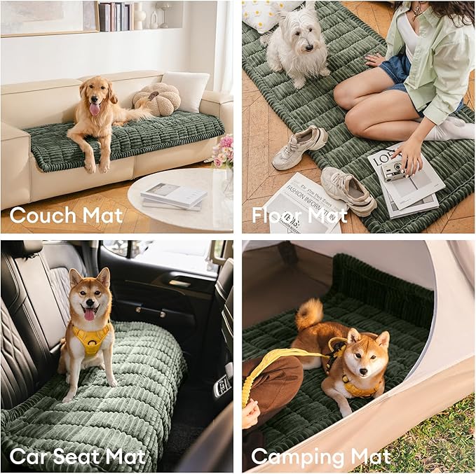 FUNNY FUZZY Pet Couch Covers for Sofa, Washable Dog Couch Cover Protector for Dogs, Flannel Couch Covers for Dogs Pet Friendly Pets Mat Bed Sofa Cover (Dark Green, 27.6"×82.7")