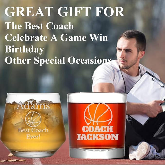 Personalized Coach Gifts for Men, Custom Whiskey Glass with Engraved Name, Soccer Football Softball Volleyball Coach Gifts Wrestling Gymnastics Coach Gift