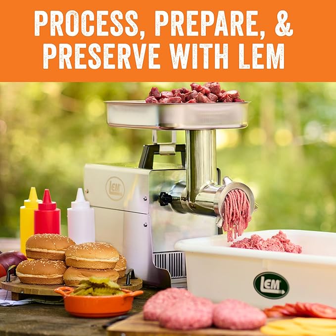 LEM Products BigBite #8 Meat Grinder and Grinder Foot Switch Bundle, 0.50 HP Stainless Steel Electric Meat Grinder Machine, Ideal for Regular Use
