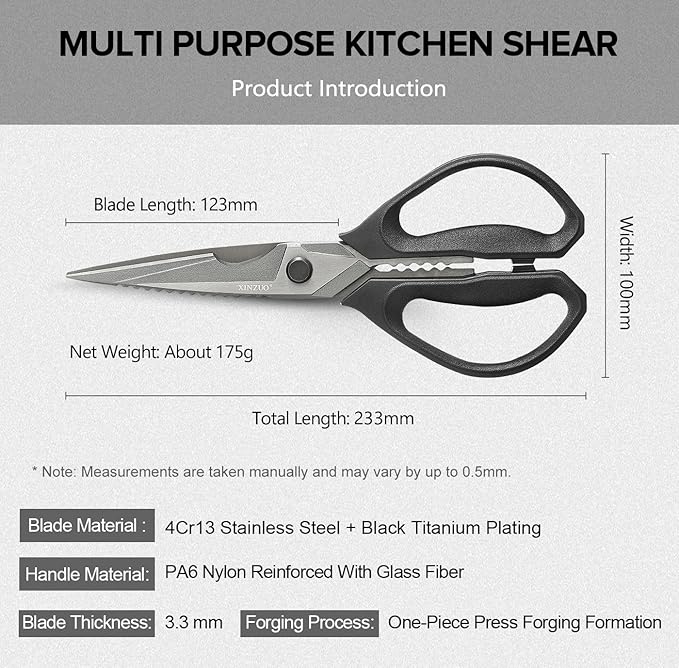 XINZUO Multi-Purpose Kitchen Shear,4Cr13 Stainless Steel Kitchen Scissors For Food(Meat/Herbs/Poultry),Black Titanium Plating,With Pa6 Nylon Reinforced With Glass Fiber Handle
