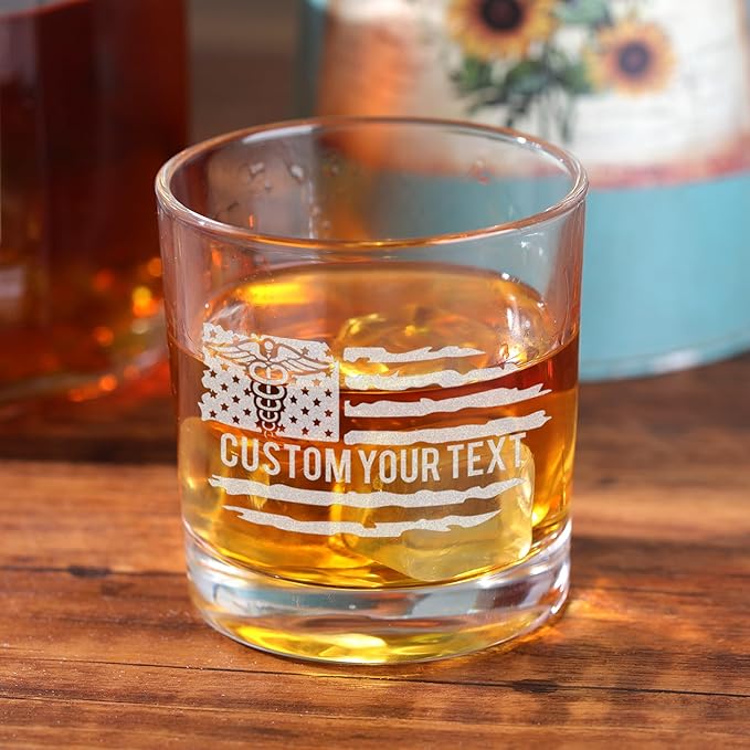 Personalized Star of Life Glass, Custom Whiskey Glass with Engraved Name & Text, Funny Gifts for Paramedics and EMTS, Christmas Birthday Gift for EMTs Emergency Nurse Friends Coworkers