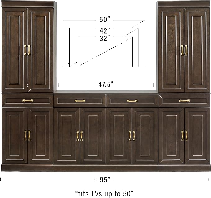 Crosley Furniture Stanton 3-Piece Traditional Sideboard Buffet Cabinet and Kitchen Storage Pantry Set, Coffee