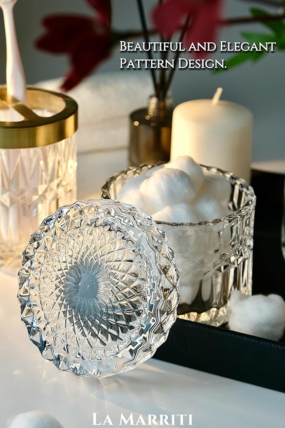 Glass Bathroom Accessories Set, 5pcs Crystal Clear Bathroom Accessories, Toothbrush Holder Set, Soap Dispenser, Soap Dish, Tumbler, Qtips Holder for Vintage Bathroom Decor, Christmas Decor