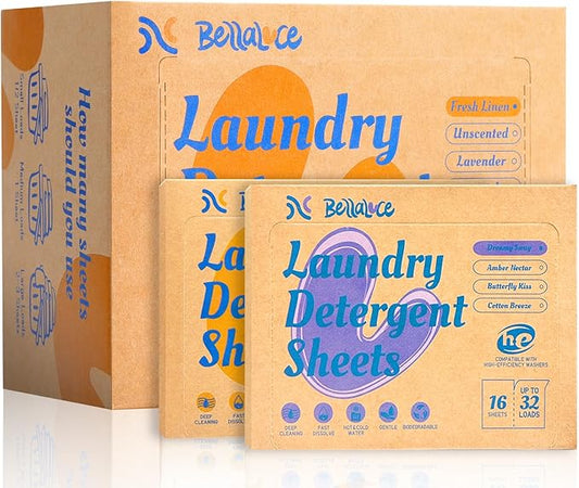 BellaLuce Laundry Detergent Sheets 1 Home Size (240 Loads, Fresh Linen) & 2 Travel Size (32 Loads, Fresh Linen & Dreamy Sway) | Portable for College, Dorm, Hotel, Family