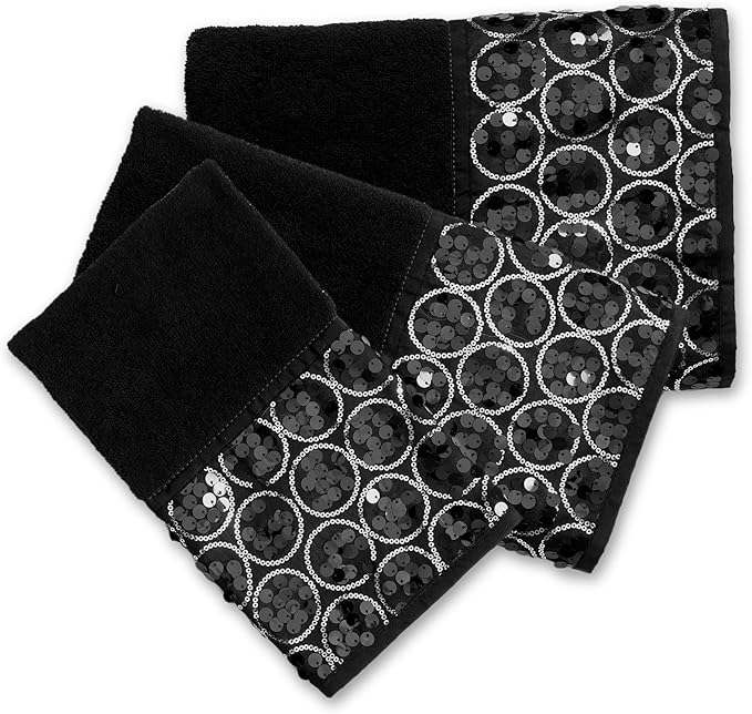 Zahari Home Sinatra Modern Bathroom Towel Set - 3 Piece Luxury Contemporary Decor Bling Black Bath Towel Sets Soft, Plush and Highly Absorbent
