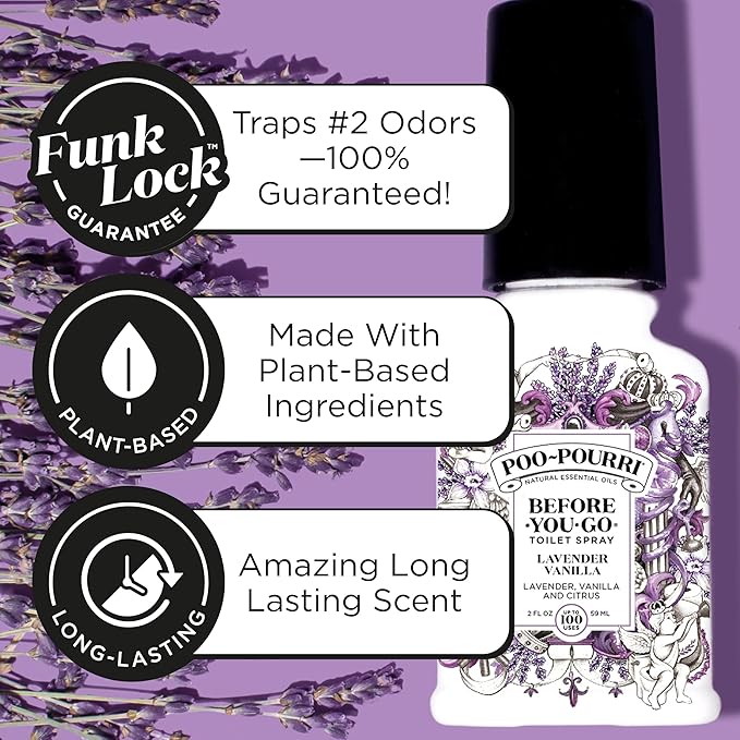 Poo-Pourri Before-You-Go 8oz Air & Toilet Freshener Lavender Vanilla Spray – Instantly Works to Trap Bathroom Odor – Plant Based Ingredients & Essential Oils – with Lavender, Vanilla & Citrus
