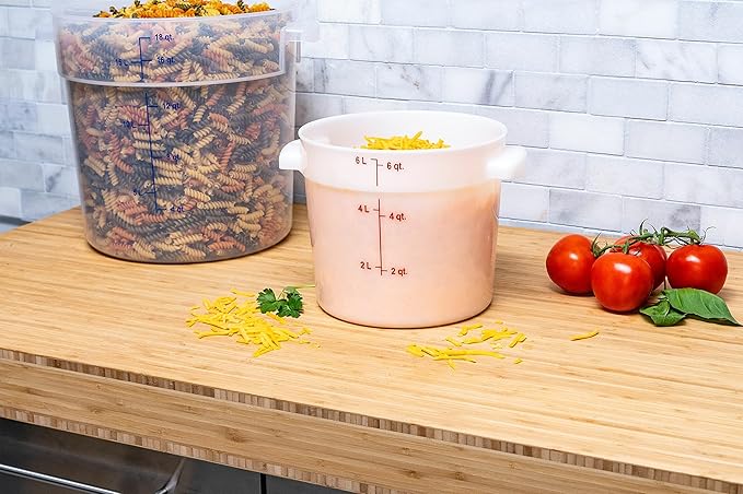Carlisle FoodService Products Storplus Round Food Storage Container with Stackable Design for Catering, Buffets, Restaurants, Polyethylene (Pe), 6 Quart, White, (Pack of 12)