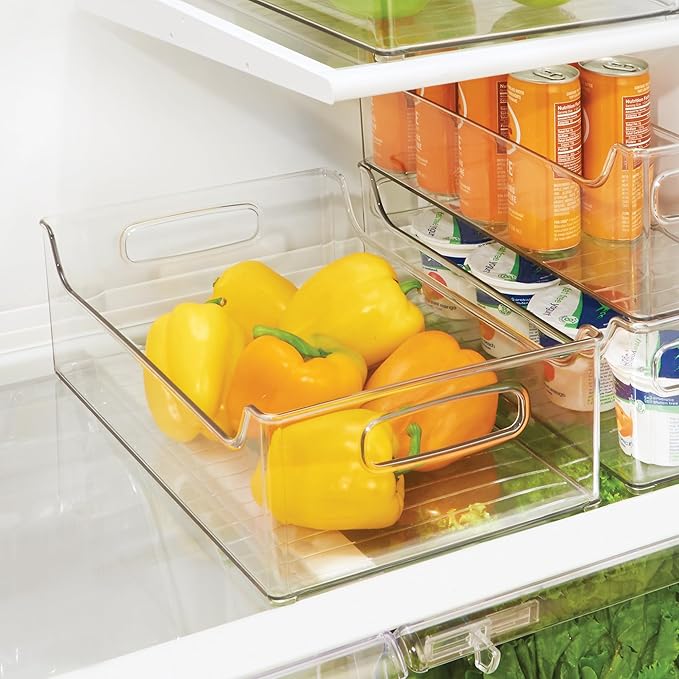 InterDesign iDesign Plastic Stackable Pantry Bin - Storage Bin with Handles for Cabinets or Fridge - Set of 2 - Clear