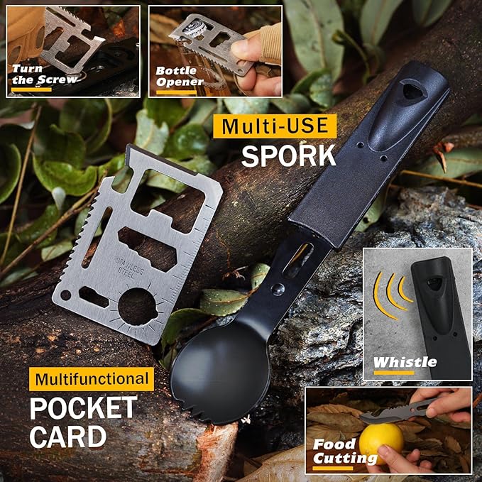 Survival Kit 14 in 1, Survival Gear and Equipment, Gifts for Men Dad Husband Him Christmas, Outdoor Fishing Hunting Camping Anniversary Birthday Gift Ideas for Boyfriend, Unique Mens Stocking Stuffers