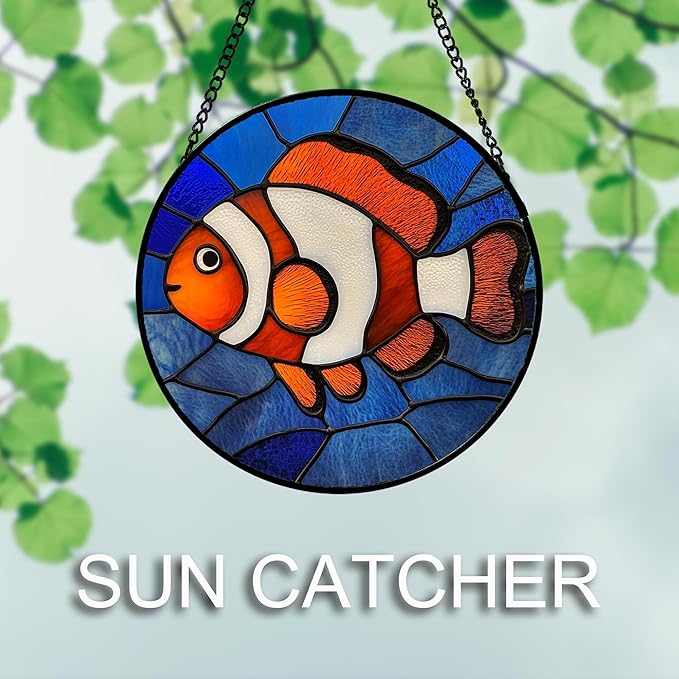 Stained Glass Window Hanging 4 Pcs Set Blue Ocean Turtle Dolphin 6.3" - Marine Life Suncatcher Garden Sun Catcher Decor Birthday Mother's Day for Mom Woman Nana Men