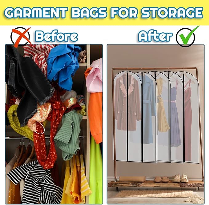 Amylove 20 Pcs 72/60/40 Inch Clear Garment Bags for Hanging Clothes, Dress, Gown, Coat & Suit Storage Bags with Zipper - Dustproof Cover for Closet Clothes Storage Travel(24 x 60 Inch)