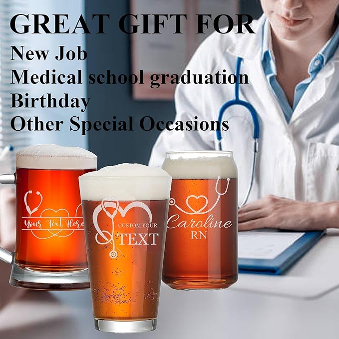 Custom Engraved Beer Glass - Personalized Nurse Gifts, Graduation Gift for Nurses Week Retirement Graduation Appreciation Present for School Nursing Student RN Practitioner (Beer, Nurse)