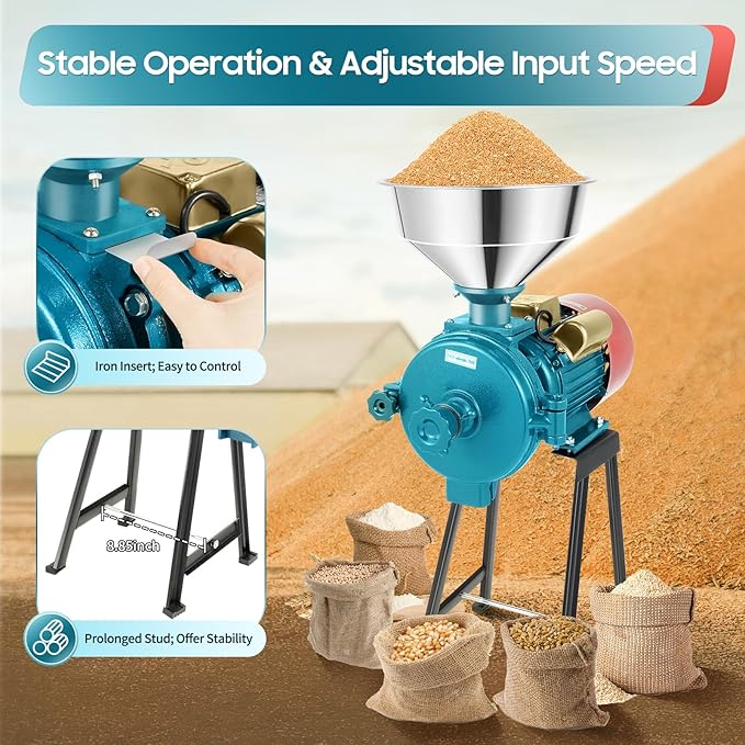 Electric Grain Mill Grinder, 2200W 110V Dry Corn Mill Grinders, Commercial Corn Grinding Machine w/Funnel & Adjustable Thickness, Rice Cereals Corn Feed Flour Coffee Wheat Mill