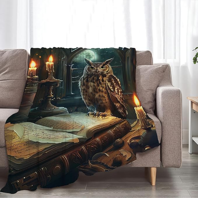 Owl Blanket Owls Gifts for Women Girls Book Throw Blanket Cozy Plush Fleece Flannel Lightweight Fuzzy Party Blankets for Bed Decor 80"X60"